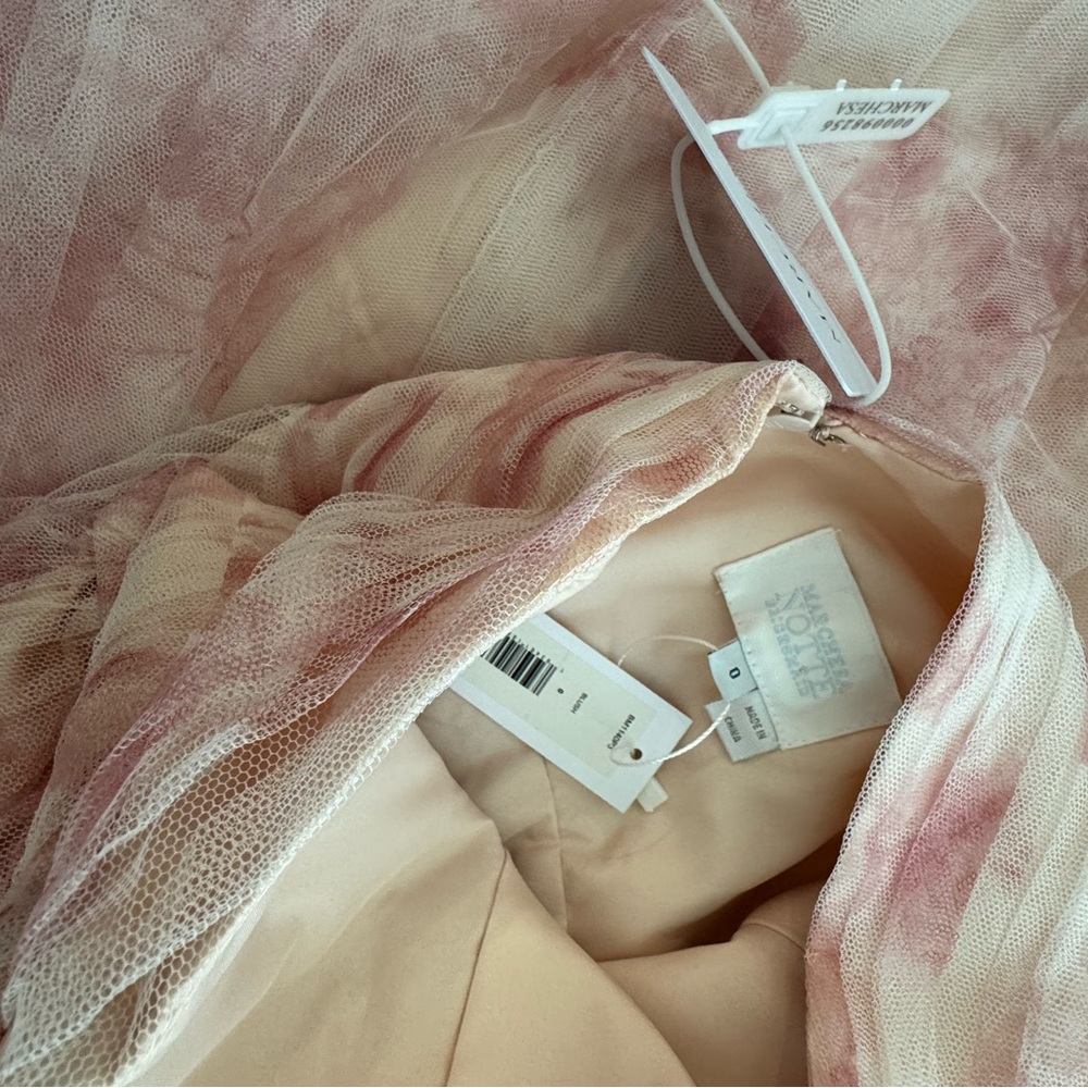 *NWT Marchesa Notte | Blush Pink Floral One-Shoulder Tulle Gown 0 - Picture 4 of 4